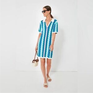 HYACINTH HOUSE tuckernuck sammie aqua wavy knit polo dress resort pool size XL